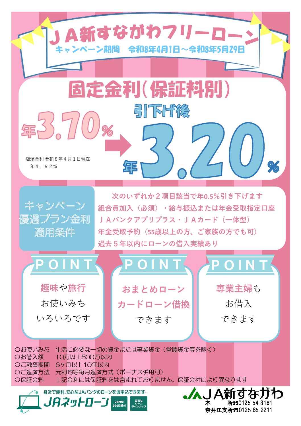 JA新すながわフリーローンキャンペーン